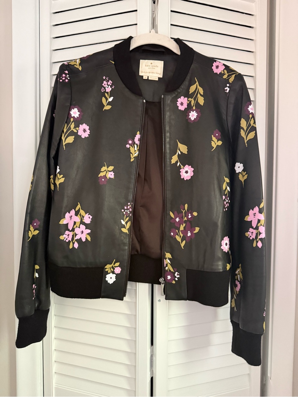kate spade Leather Floral Bomber Jacket